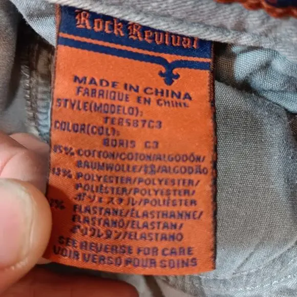 Rock Revival Boris Skinny Jeans Womens 26 Gray Stretch Embroidered Denim​​​ - Picture 10 of 13